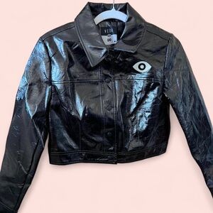 Urban Outfitters VEDA Cropped Black Patent Leather Jacket LIKE NEW